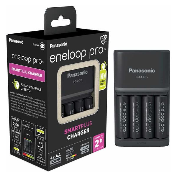 Eneloop Bq-cc55/+4aa Akkulaturi Hopeinen