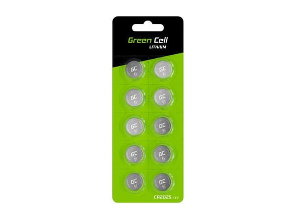 Green Cell Blister 10x Lithium Batteri CR2025 3V 160mAh knap