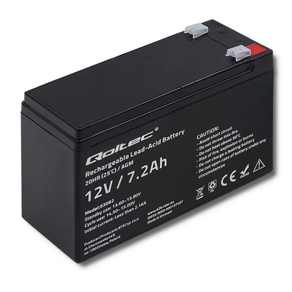 Qoltec 53062 AGM batteri | 12V | 7,2 Ah | max 108A