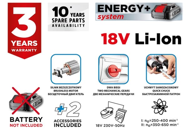 Energy+ 18V borstlös dubbelblandare utan batteri