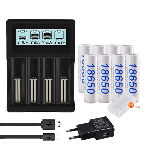 PALO 18650 Batteri, 3200mAh Kapacitet, 3.7V Spænding,8 stk. og oplader