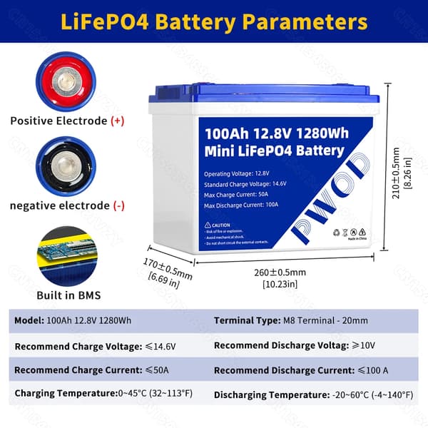 12V 100Ah LiFePO4 Batteripakke, Høj Energikapacitet, Lang Levetid,12V 100Ah(Mini) 1STK