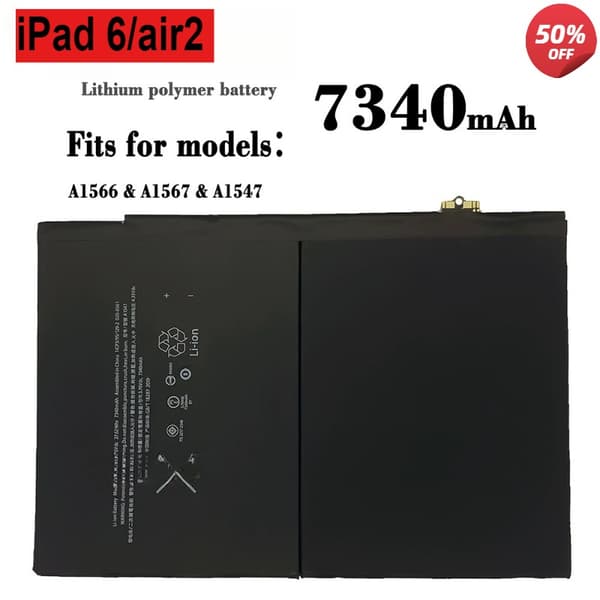 iPad 6 Air 2 Erstatningsbatteri, 7340mAh Kapacitet, Li-ion Lithium Polymer, Sikker og Stabil Ydelse