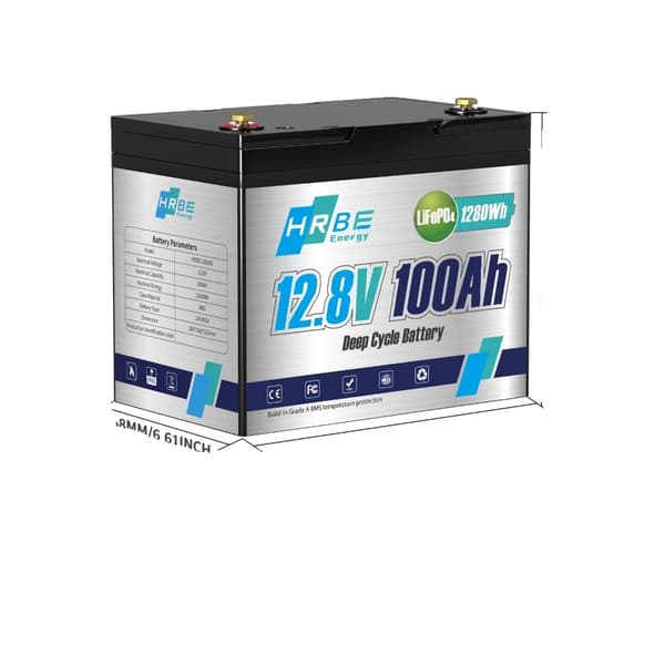 LiFePO4-batteri, 12V 100Ah kapacitet, 1280Wh energi,12V 100AH 1280Wh