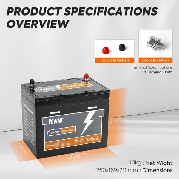 LiFePO4-batteri, 100AH kapacitet, 6000 cykler,100AH-12.8V-Mini