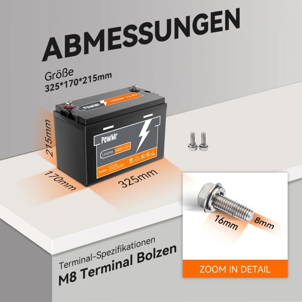 LiFePO4-batteri, 100AH kapacitet, 6000 cykler,100AH-12.8V-regelmæssig