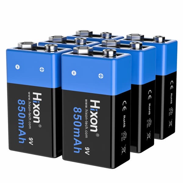Hixon 9V Li-Ion Genopladeligt Batteri, 850mAh Kapacitet, Certificeret Sikkert,6 stk. batteri, 9V