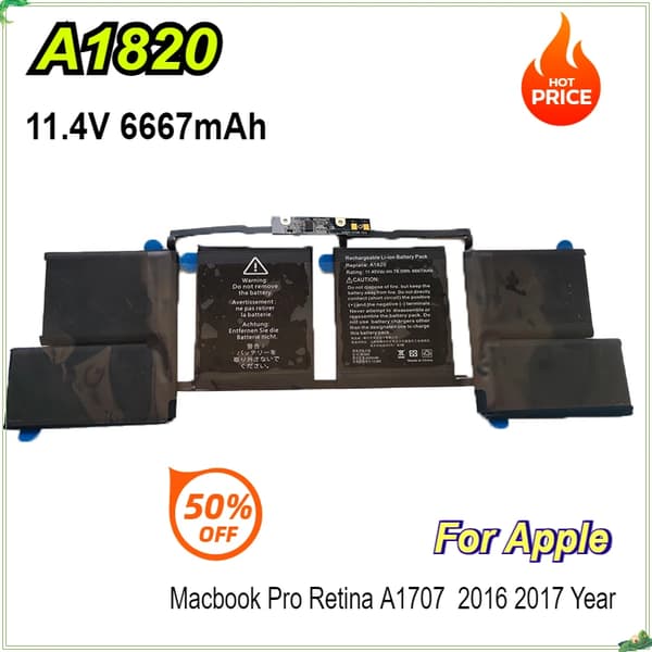 A1820 Laptopbatteri, 11.4V Spänning, 6667mAh Kapacitet, Li-Polymer Typ