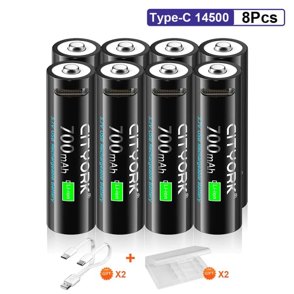 14500 Genopladeligt Batteri, 700mAh Kapacitet, Hurtig Opladning,8 stk. Batterier
