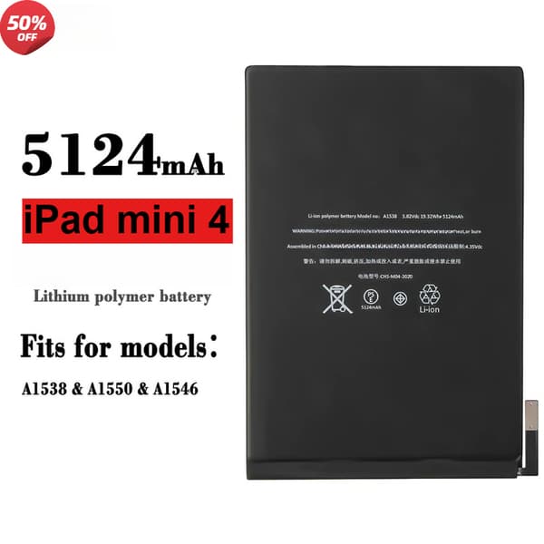 Erstatningsbatteri til iPad Mini 4, 5124mAh kapacitet, sikker og stabil ydeevne, klasse A kvalitet