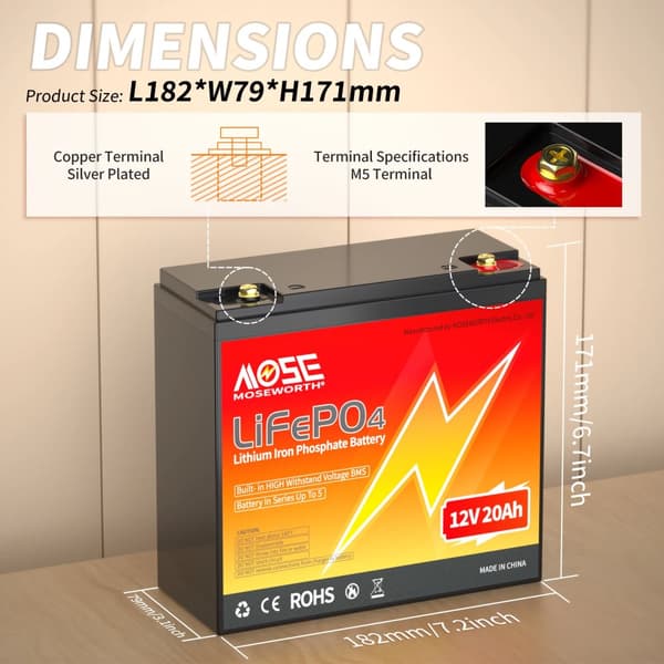 LiFePO4 Lithiumbatteri, 12V 50Ah kapacitet, letvægtsdesign,12V 20Ah