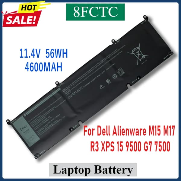 Korkean kapasiteetin kannettavan tietokoneen akku, 56Wh suorituskyky, yhteensopiva Dell Alienware M15 M17 kanssa,8FCTC 56Wh
