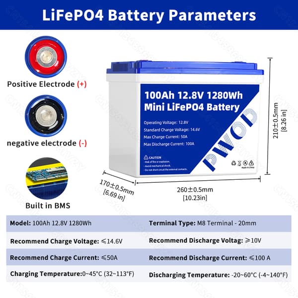 BCI Group 24 LiFePO4 batteripakke, 100AH kapacitet, 12.8V spænding,1STK
