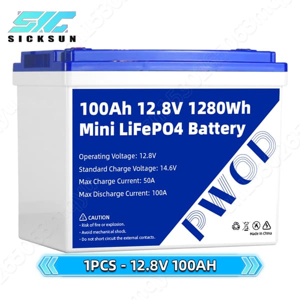 LiFePO4-batteri, høj kapacitet 100Ah, lang cykluslevetid 6000+,12V 100AH-1STK