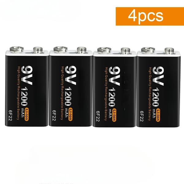 9V genopladeligt batteri, 1200mAh kapacitet, USB-opladning,9V, 4 stk. batteri