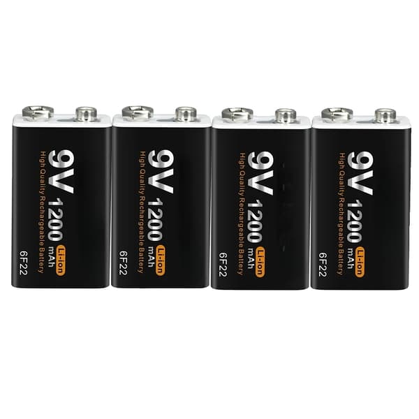 9V genopladeligt batteri, 1200mAh kapacitet, USB-opladning,9V, 4 stk. batteri