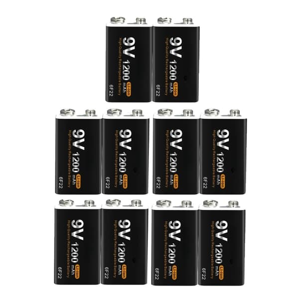 9V genopladeligt batteri, 1200mAh kapacitet, USB-opladning,9V, 10 stk. batteri