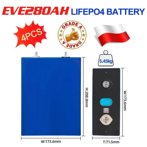 Lifepo4-batteri, 280Ah kapacitet, 8000 cyklusliv,4STK 280AH