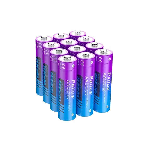 Pallus AA Genopladelige Li-ion Batterier, 3500mWh Kapacitet, Hurtig Afladning 3A,1,5V, 12 stk AA