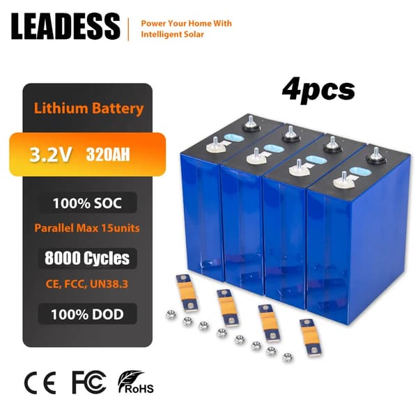 Lithiumjernfosfatbatteri, 3,2V, 320AH kapacitet,Grad A 320Ah -4stk