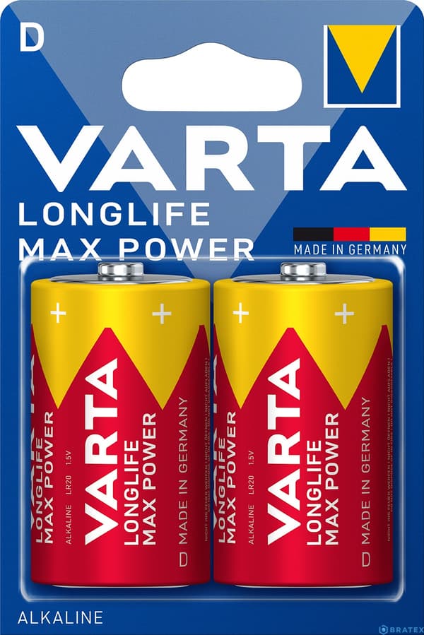 Batteri LR20 Varta Longlife Max Power 1,5V Mono UM-1 B2