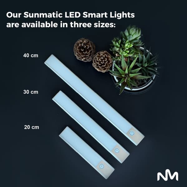 Sladdlös skåplampa, 2 st - 30 cm - Sunmatic - LED-lampor med rörelsesensor - USB-C uppladdningsbar, 3 färger och dimbar, 90LM - Belysning för garderob