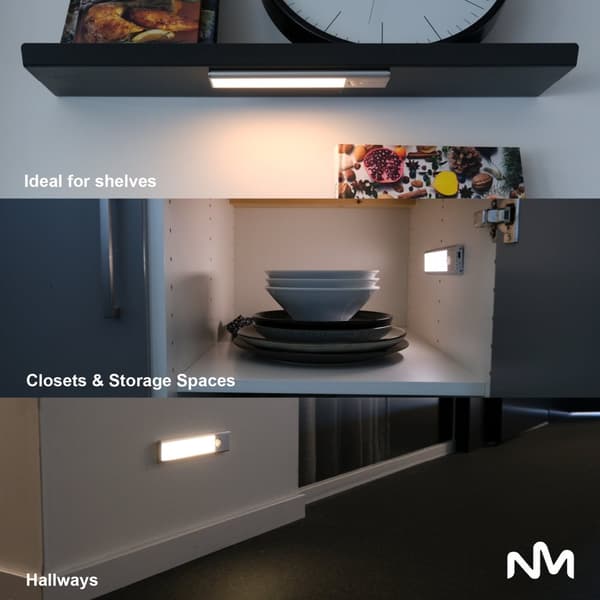 Sladdlös skåplampa, 2 st - 30 cm - Sunmatic - LED-lampor med rörelsesensor - USB-C uppladdningsbar, 3 färger och dimbar, 90LM - Belysning för garderob