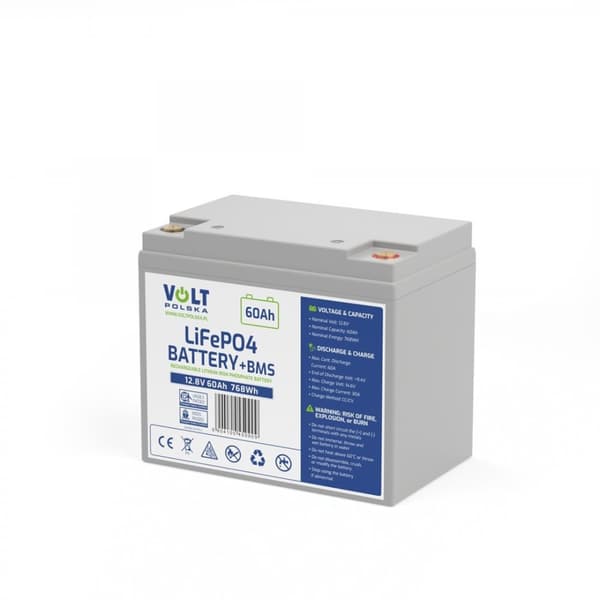 BATTERI VOLT POLSK LITHIUM-JERN-FOSFAT LiFePO4 12V 60Ah 60A