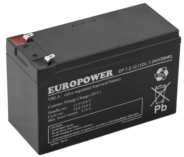 EUROPOWER EP-serien AGM-batteri 12V 7,2Ah (levetid 6-9 år)