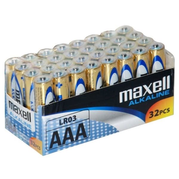 MAXELL ALKALINE LR03 AAA alkaliske batterier FOLIE karton 32 stk. (8 pakker med 4 stk.)