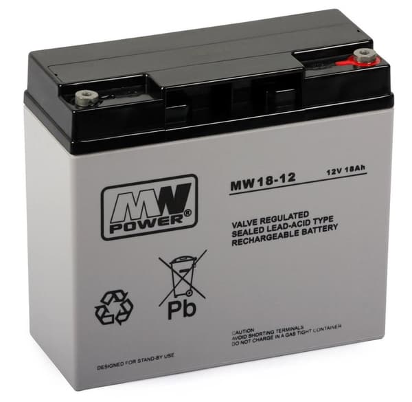 MPL MW POWER MWS 18-12 UPS-batteri Blyakkumulator VRLA AGM Vedligeholdelsesfri 12 V 18 Ah Sort, Grå