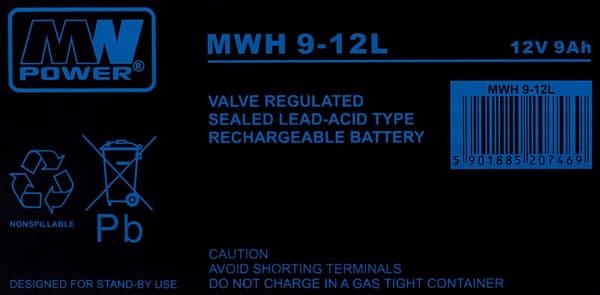 MPL MW POWER MWH 9-12L UPS-batteri Blyakkumulator VRLA AGM Vedligeholdelsesfri 12 V 9 Ah Sort