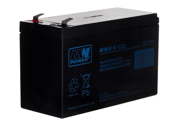 MPL MW POWER MWH 9-12L UPS-batteri Blyakkumulator VRLA AGM Vedligeholdelsesfri 12 V 9 Ah Sort