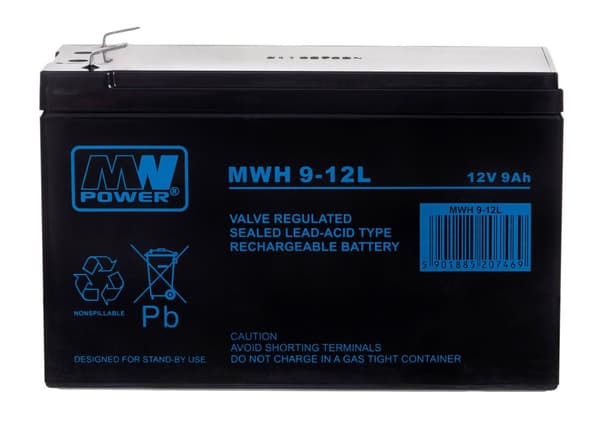 MPL MW POWER MWH 9-12L UPS-batteri Blyakkumulator VRLA AGM Vedligeholdelsesfri 12 V 9 Ah Sort
