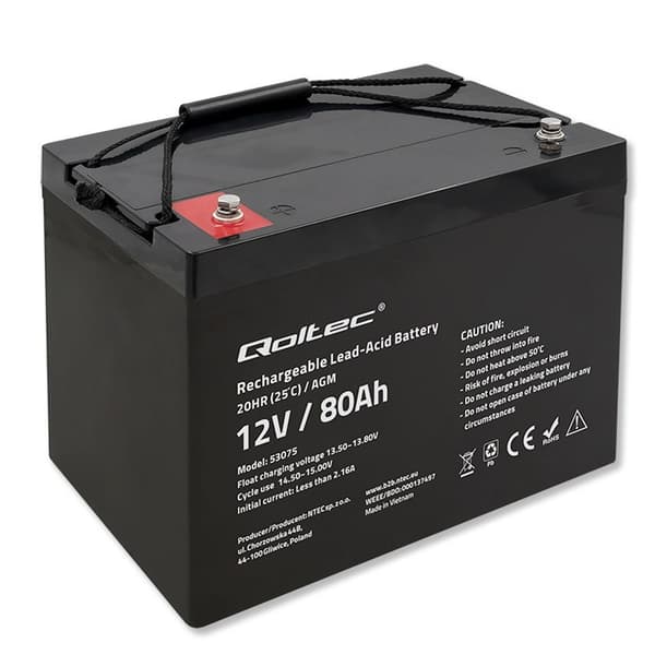 Qoltec 53075 AGM-batteri | 12V | 80Ah | 23,5 kg