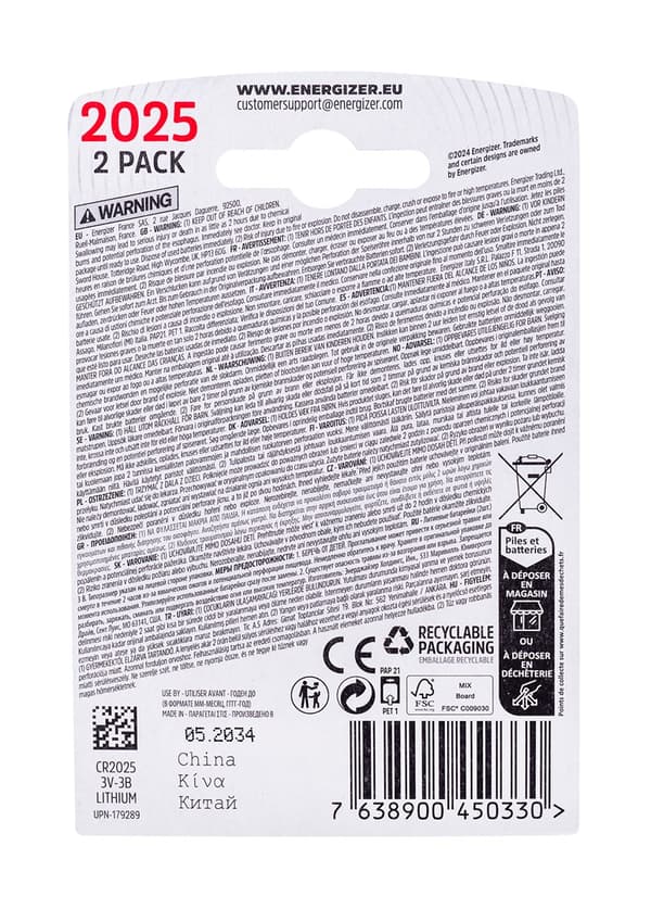 ENERGIZER BATTERI SPECIALISERET CR2025/2, 3V, ECO