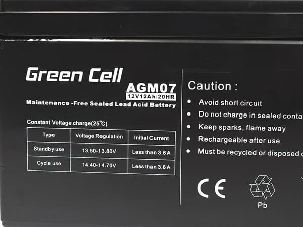 GRØNT CELL GELBATTERI AGM07 12V 12AH