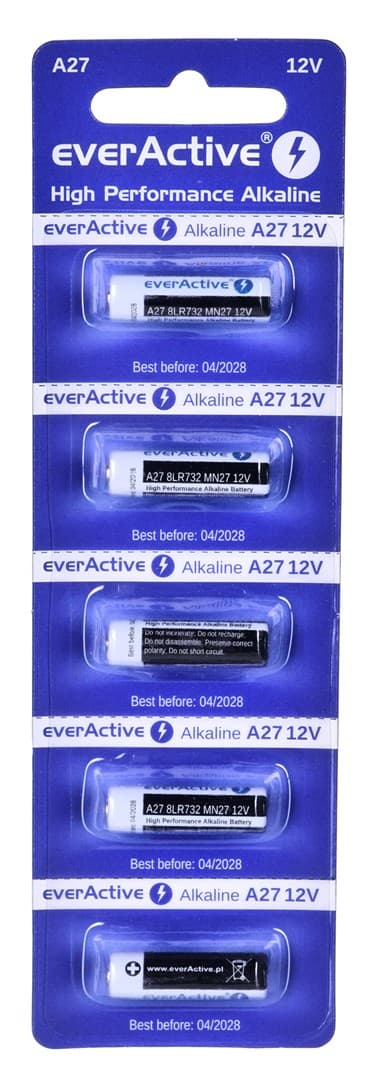 5 x alkaliske batterier everActive 27A 12V - blisterpakning med 5 stk.