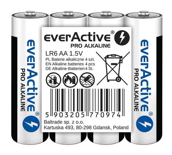 Alkaliske batterier everActive Pro Alkaline LR6 AA - 4 stk.