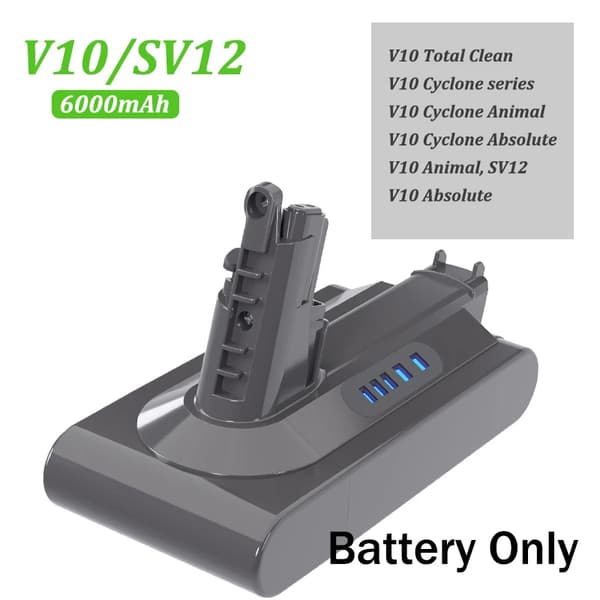 Uppladdningsbart Dammsugarbatteri, 6000mAh Kapacitet, Li-ion Teknik,v10