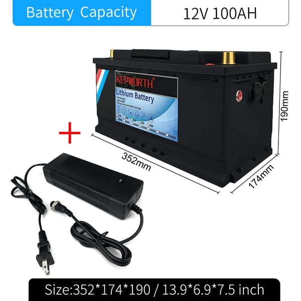 Lithium-jernfosfatbatteri, inkluderet BMS, forskellige kapaciteter,12V 100AH-352mm