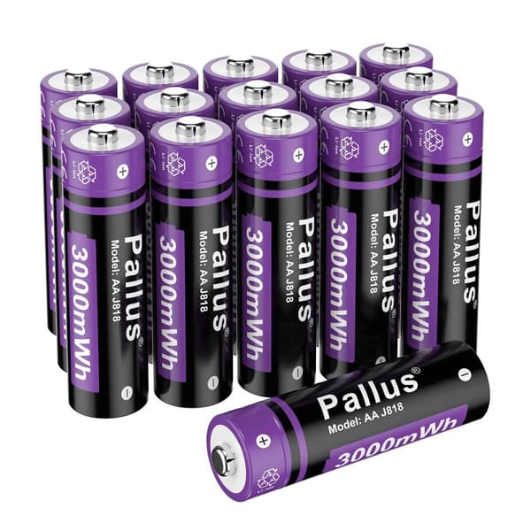 Pallus AA Li-Ion genopladeligt batteri, 3000mWh kapacitet, maksimal 2A afladningsstrøm,16PC batteri, 1.5V