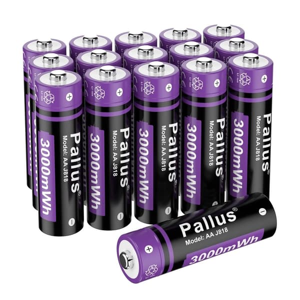 Pallus AA Li-Ion genopladeligt batteri, 3000mWh kapacitet, maksimal 2A afladningsstrøm,16PC batteri, 1.5V