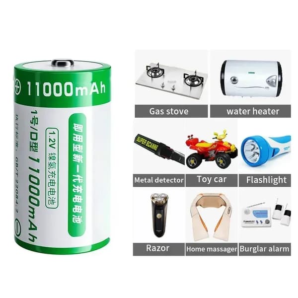 NI-MH genopladeligt batteri, 11000mAh kapacitet, 1.2V spænding,1,2V, D 11000mAh 1.2V 1stk