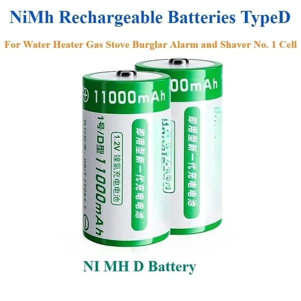 NI-MH genopladeligt batteri, 11000mAh kapacitet, 1.2V spænding,1,2V, D 11000mAh 1.2V 1stk