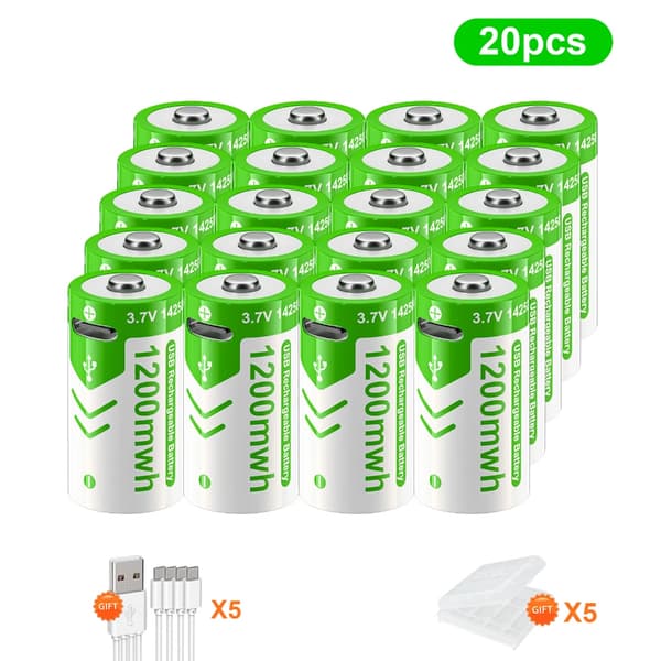PALO 14250 Lithiumbatteri, 1200mWh kapacitet, USB genopladelig,20STK