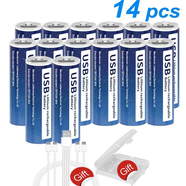 PALO USB-ladattavat AA-paristot, 1,5V jännite, nopea lataus 1 tunnissa,14 kpl AA