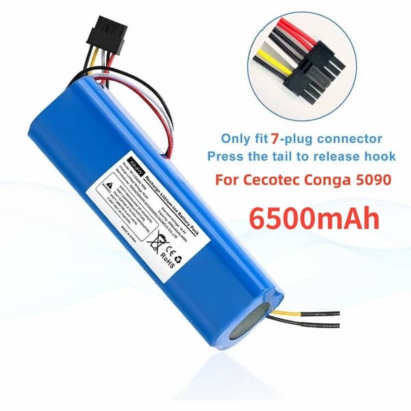 Li-ion batteri til Cecotec Conga, 6500mAh kapacitet, 14.8V ydeevne,5090-6500mAh