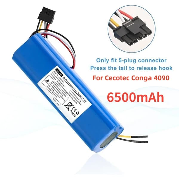 Li-ion batteri til Cecotec Conga, 6500mAh kapacitet, 14.8V ydeevne,4090-6500mAh