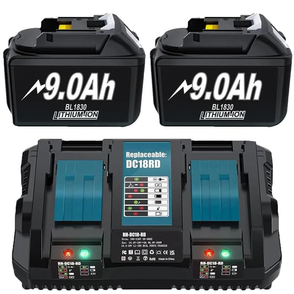 BL1830 Ersättningsbatteri, 9000mAh kapacitet, 18V Li-ion teknik,2 Batterier 1 Laddare